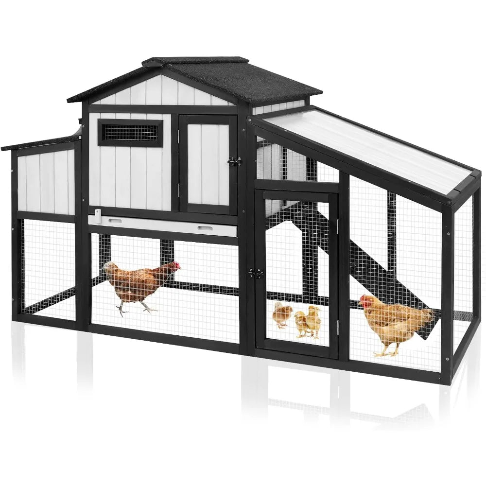 65.3 Inch Chicken Coop and Run Wooden Hen House for 1 to 2 Chickens with Nesting Box Tray and Perches Indoor Outdoor Pet Hutch