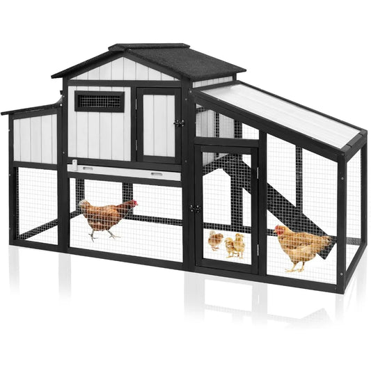 65.3 Inch Chicken Coop and Run Wooden Hen House for 1 to 2 Chickens with Nesting Box Tray and Perches Indoor Outdoor Pet Hutch
