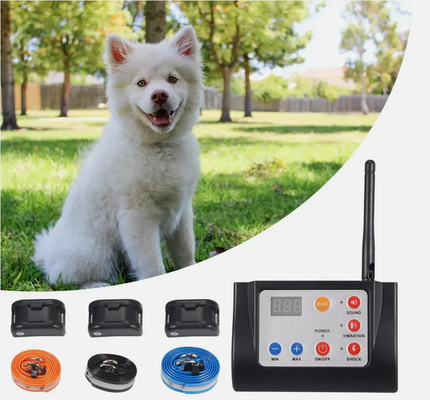 Wireless Dog Fence Electric Pet Containment System Shock Collars Adjustable Range for Three Dogs