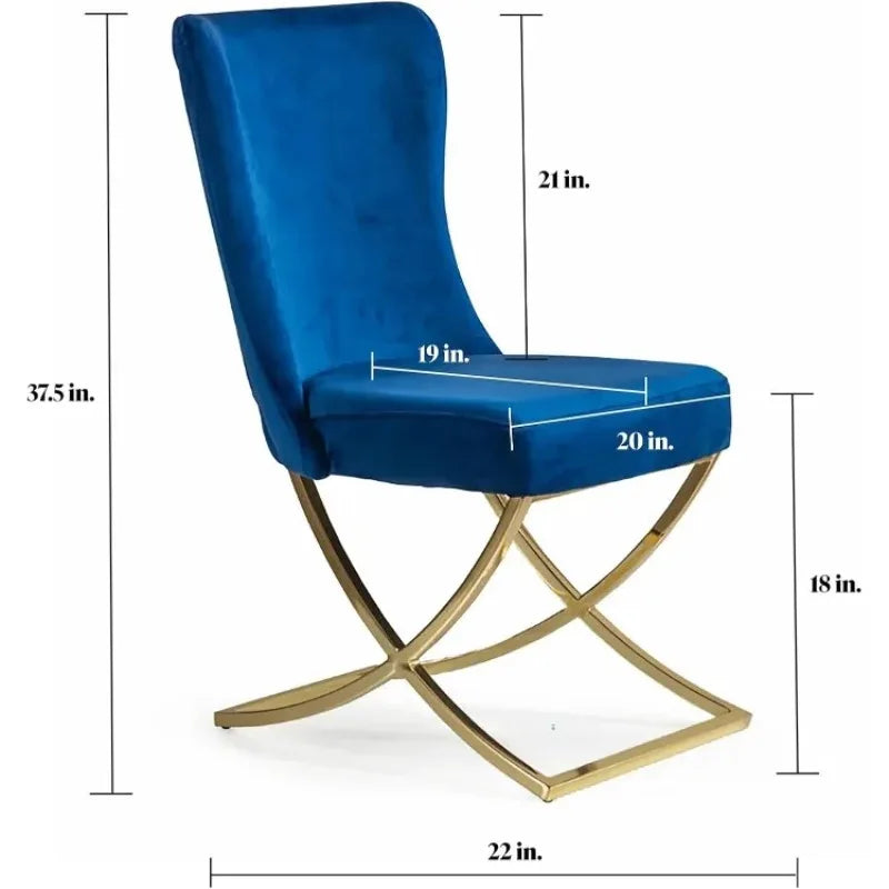 Dining Chair Set of 2 Blue With Gold Legs High Quality Comfortable Design