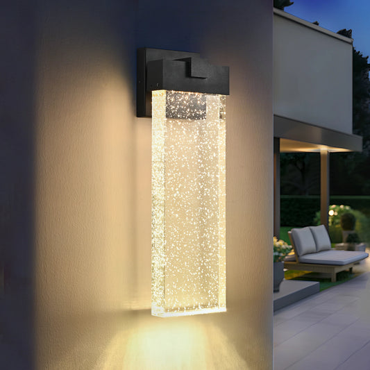 Outdoor Wall Light Fixture Waterproof LED Wall Sconce with Bubble Crystal Black Finish for Porch Patio and Garden