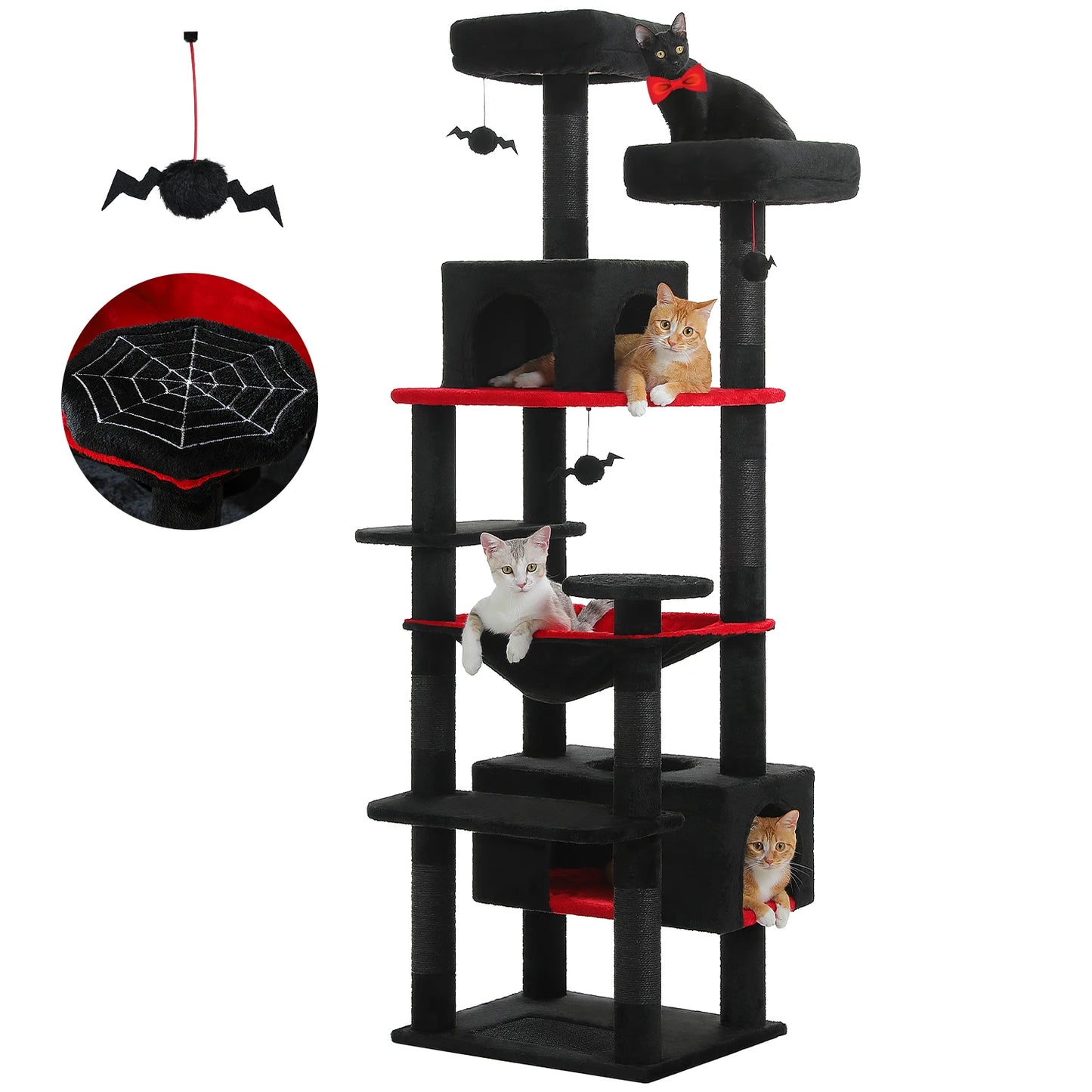 184cm Large Cat Tree Tower for Indoor Cats with Sisal Scratching Posts Spacious Hammock Padded Perches and Condos