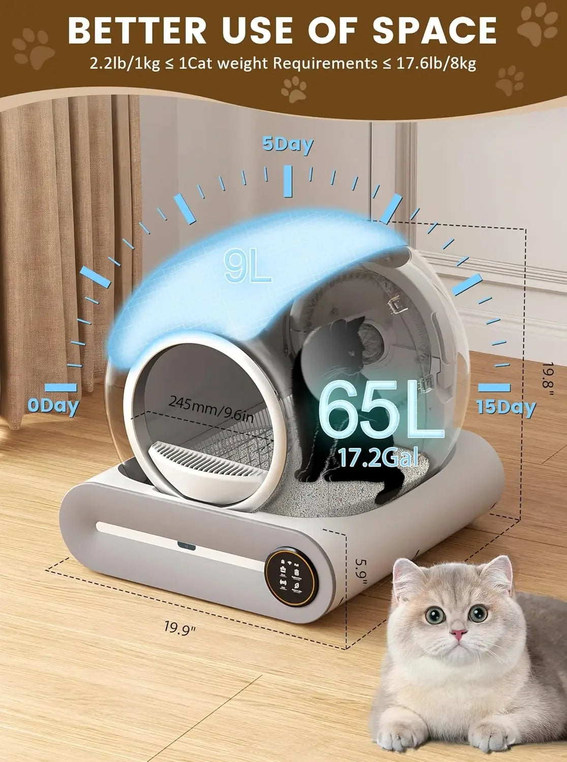 (2025) Self Cleaning Litter Box, Upgraded Robot Automatic Litter Box for Multiple Cats, 65L+9L Extra Large
