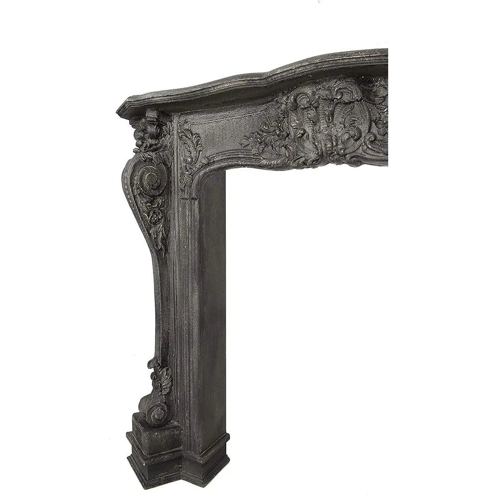 Victorian Gothic Decorative Fireplace Mantel Distressed Black Portable Home Accent Living Room Shelf Architectural Rustic Design
