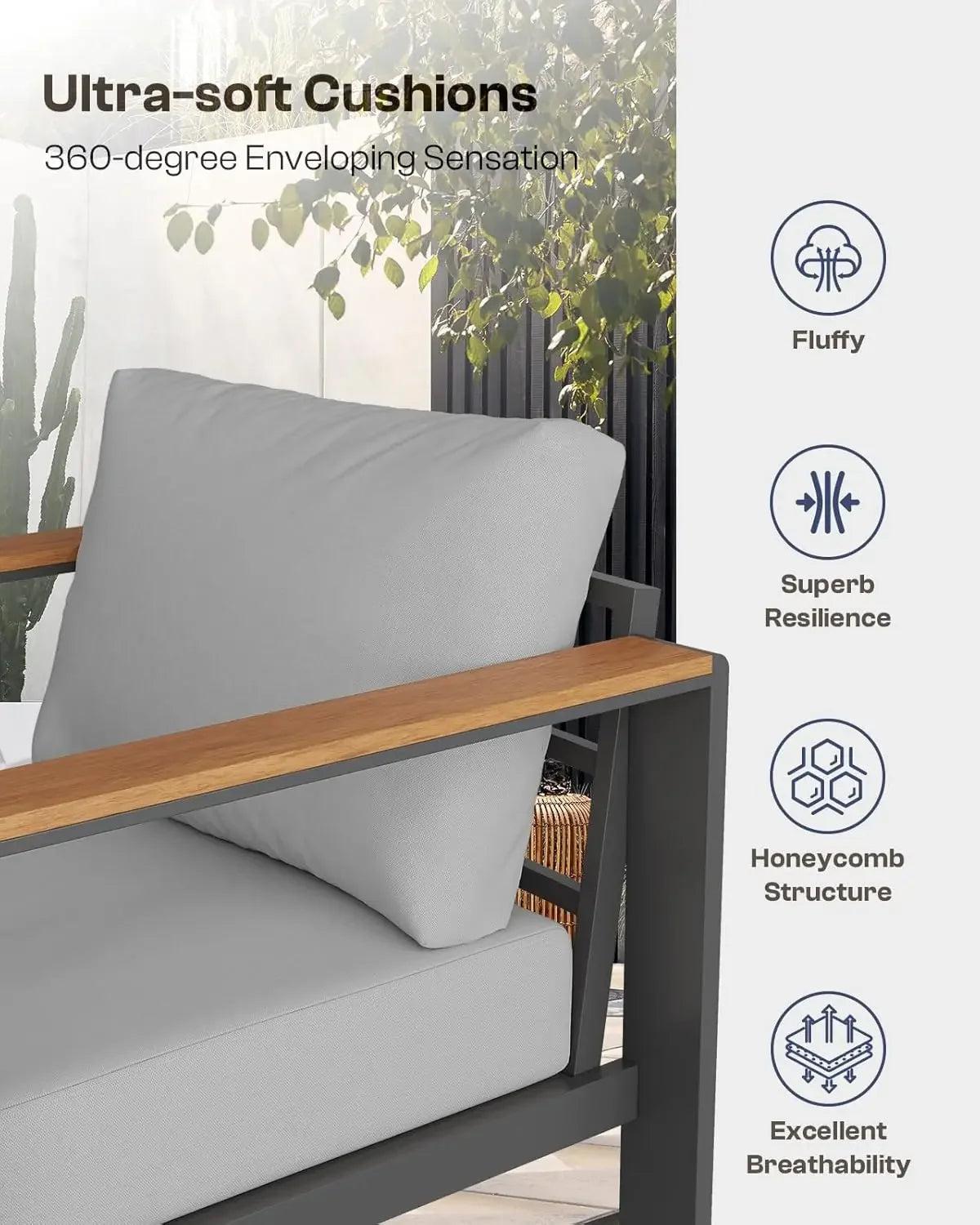 Aluminum Outdoor Patio Furniture Set with Coffee Table Conversation Sets Patio Sectional Set for Porch Balcony Deck Gray