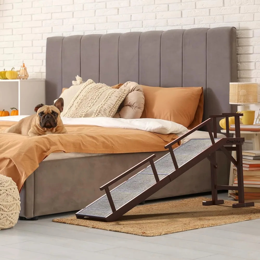 Wooden Dog Ramp With Removable Side Rail For Bed And Sofa