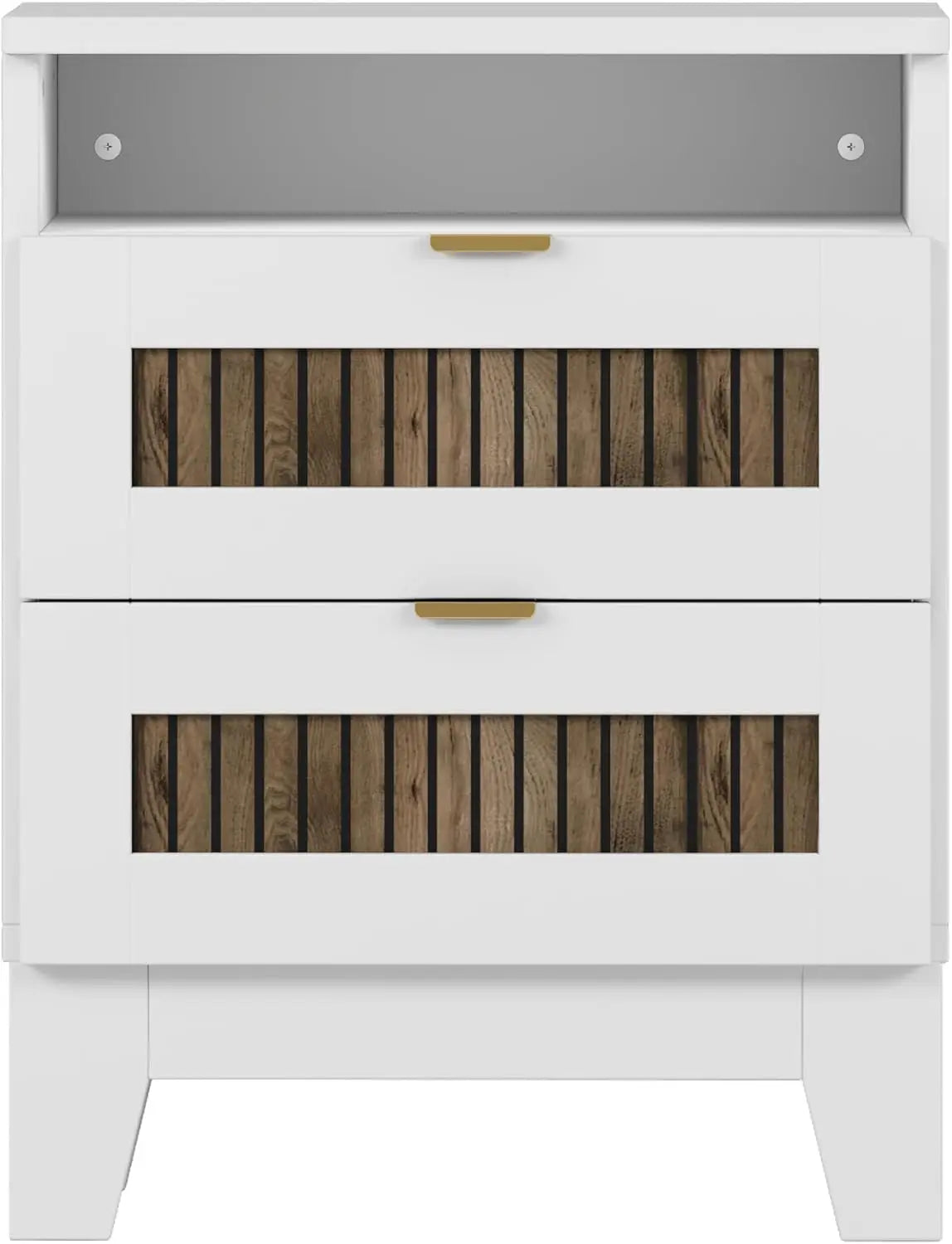 Full Size Farmhouse Bedroom Set with Wooden Strip Decor and Metal Handles