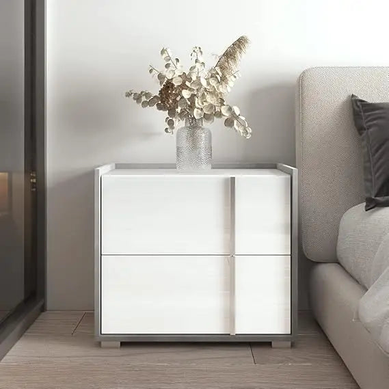Meble Furniture Sky 25 Inch Nightstand with Two Storage Drawers Modern and Durable Square Shape Wooden Nightstand for Bedroom