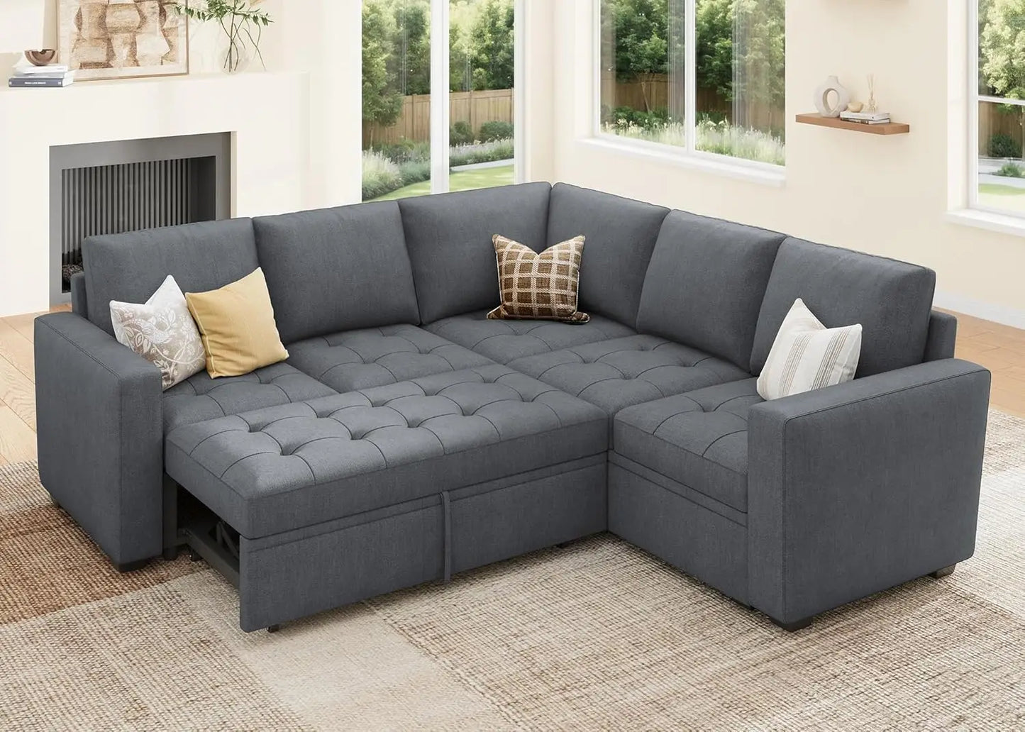 Modular Sectional Sleeper Sofa with Pull Out Couch Bed, L Shaped Couch with Storage Seat, Sectional Couches for Living Room,