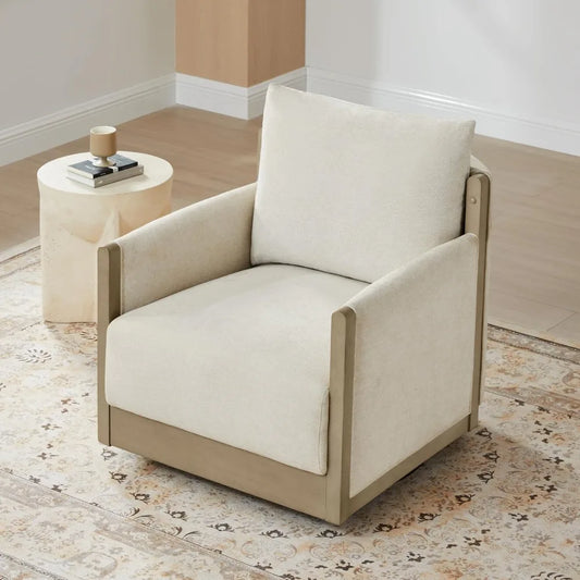 Swivel Accent Chair, Living Room Arm Chair, Mid Century Modern Reading Chair, Barrel Chair, Fabric in Linen