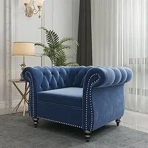 Accent Chair, Chesterfield Chair Modern Velvet Upholstered Chairs with Tufted Back for Living Room Furniture (White)