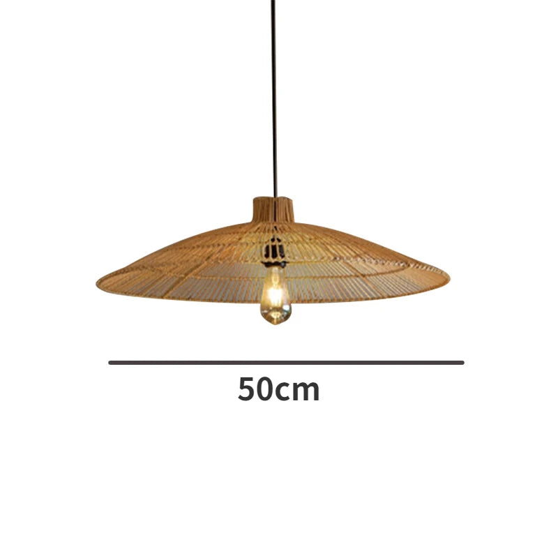 Vintage LED Pendant Light Nordic Umbrella Handmade Rattan Lamp for Living Room Bedroom Dining Room Table