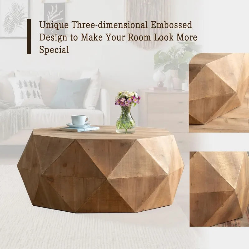 38 Inch Modern Farmhouse Drum Coffee Table American Retro Style for Office Dining Room and Living Room