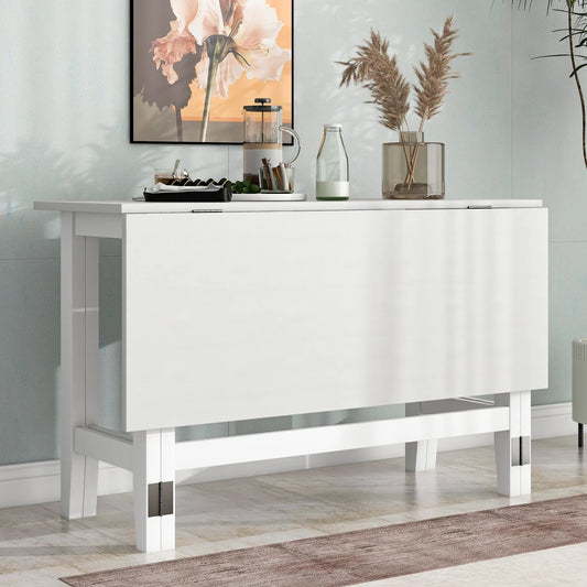 Farmhouse Wood Extendable Dining Table With Drop Leaf For Small Spaces White
