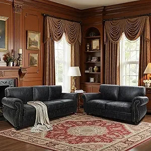 Rivet Couch Living Room Sets Mid Century Couch Solid Wooden Frame Vintage Couches Brown Loveseat and 3 Seater