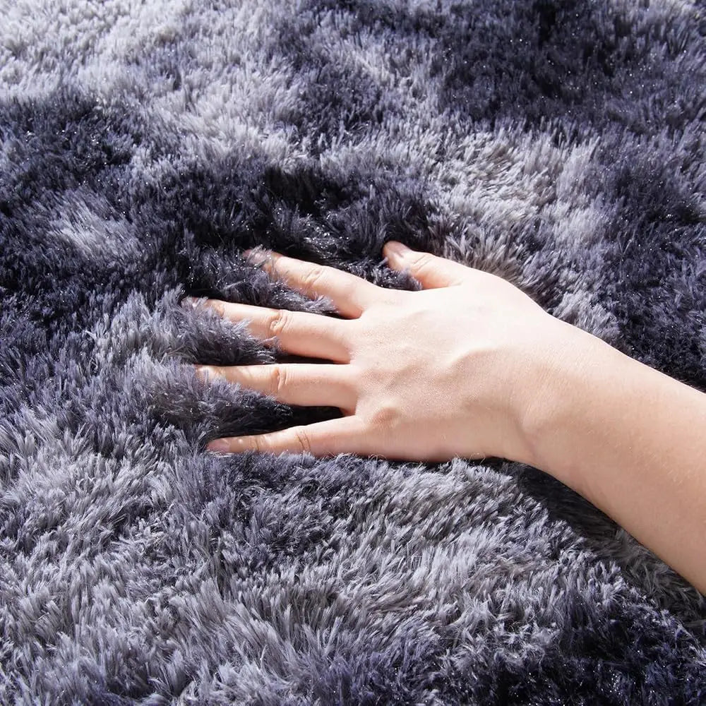 Bla And Grey Area Rugs For Living Room Large Men Room Carpet 8X10 Bedroom Fluffy Furry Shag Aesthetic Plush High Pile Floor Rug
