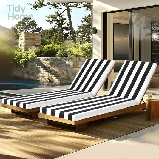 2 Pcs Set Chaise Lounge Chair Cushion Outdoor Cushion Patio Seat Cushion for Lawn Pool Beach 75 x 22.8 x 2 Black White Stripe