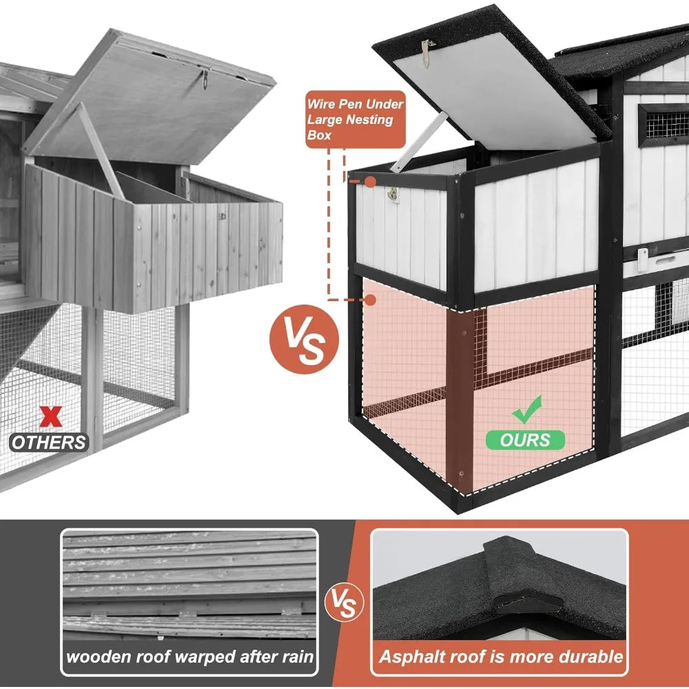 65.3 Inch Chicken Coop and Run Wooden Hen House for 1 to 2 Chickens with Nesting Box Tray and Perches Indoor Outdoor Pet Hutch