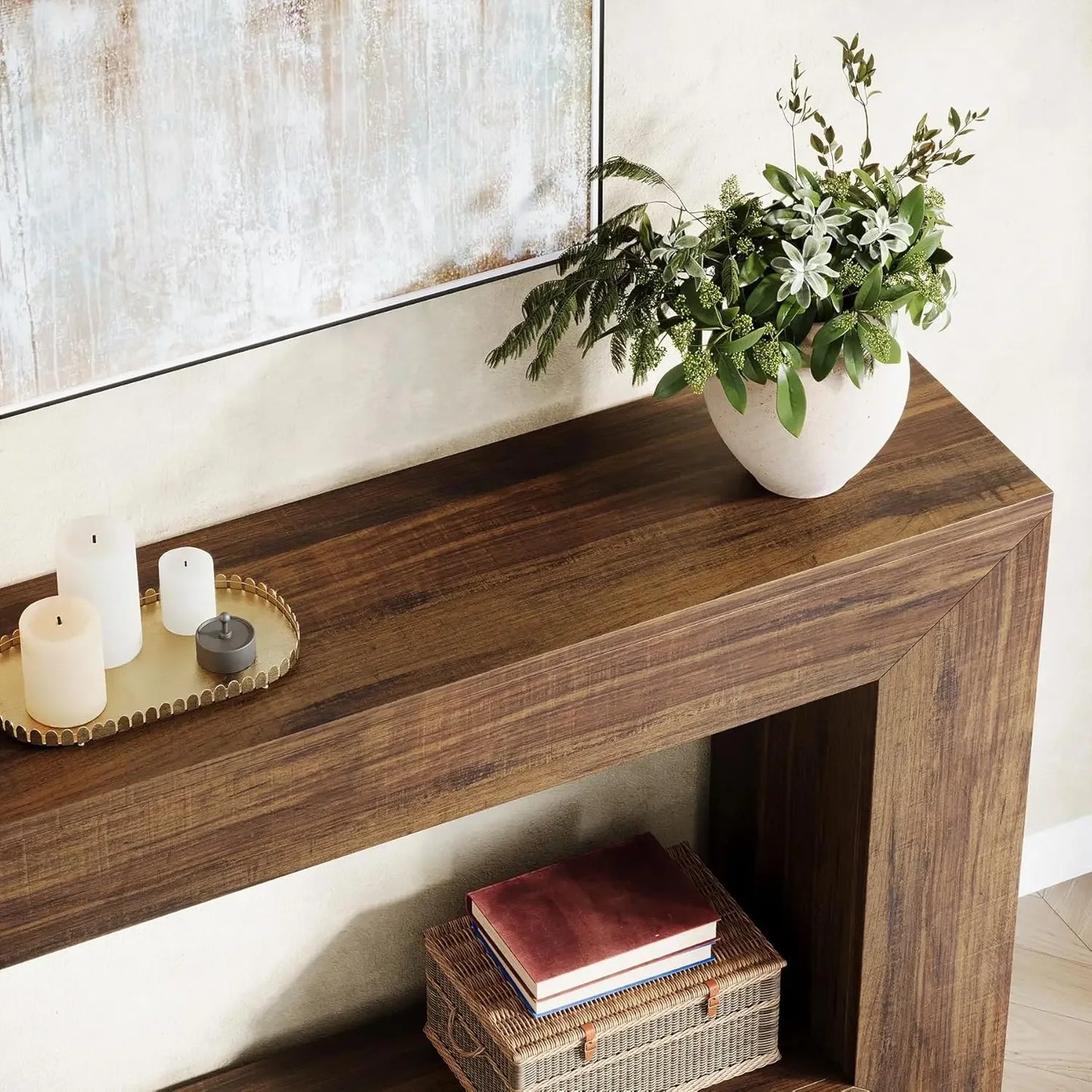 47-Inch Entryway Table with Storage, Rustic Sofa Table Behind Couch, Wooden Hallway Table for Entrance, Foyer, Living Room