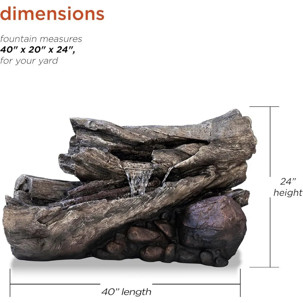 4 Inch 2 Story Tree Trunk Fountain with LED Lights for Gardens Courtyards and Water Feature Fountains