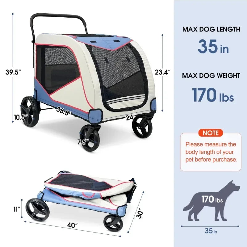 Pet Stroller for Large or 2 Dogs Cats Jogger Wagon with 4 Wheels