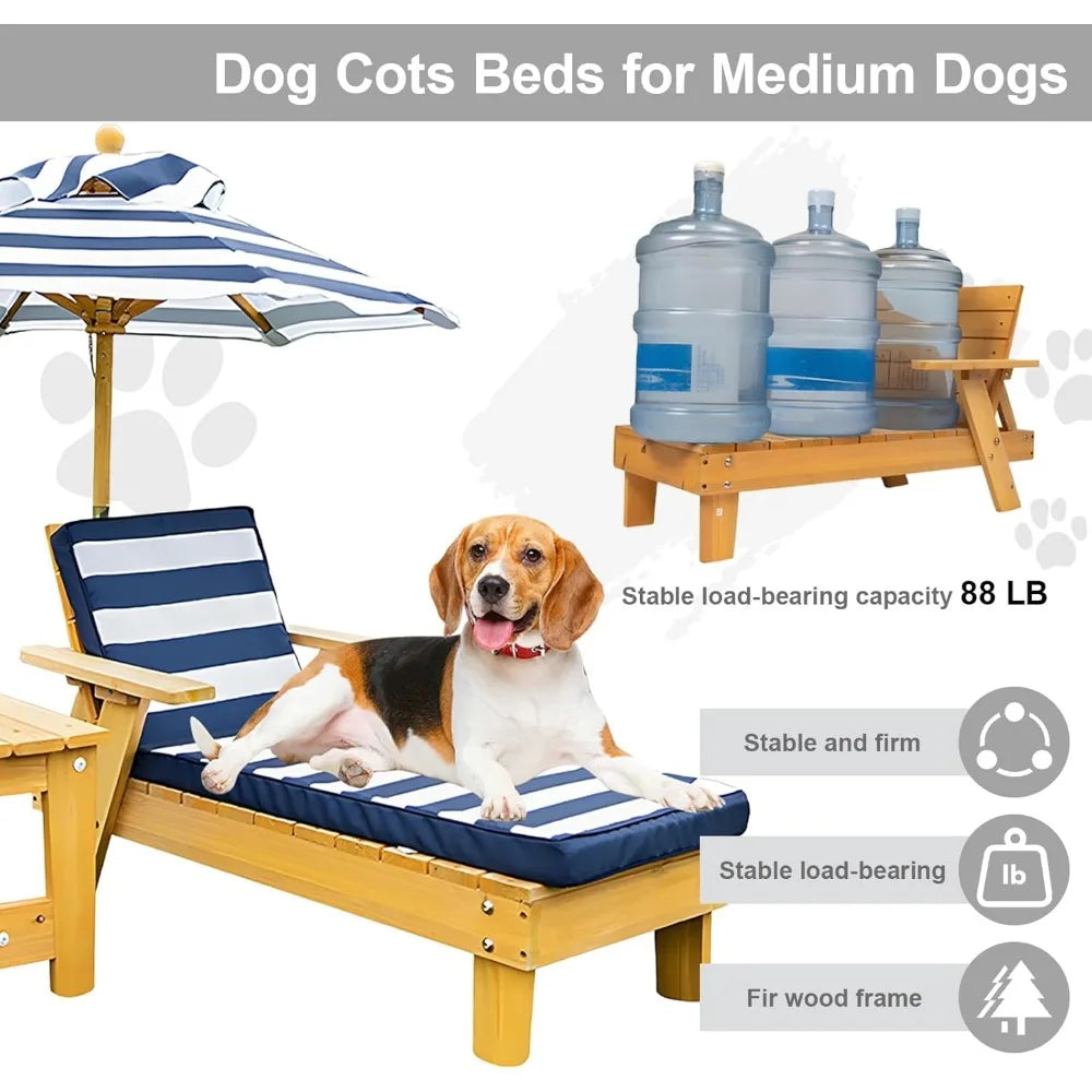 Elevated Dog Bed for Large Dogs with Waterproof Canopy Indoor Outdoor Pet Chaise for Backyard Pool Beach Removable Cushion