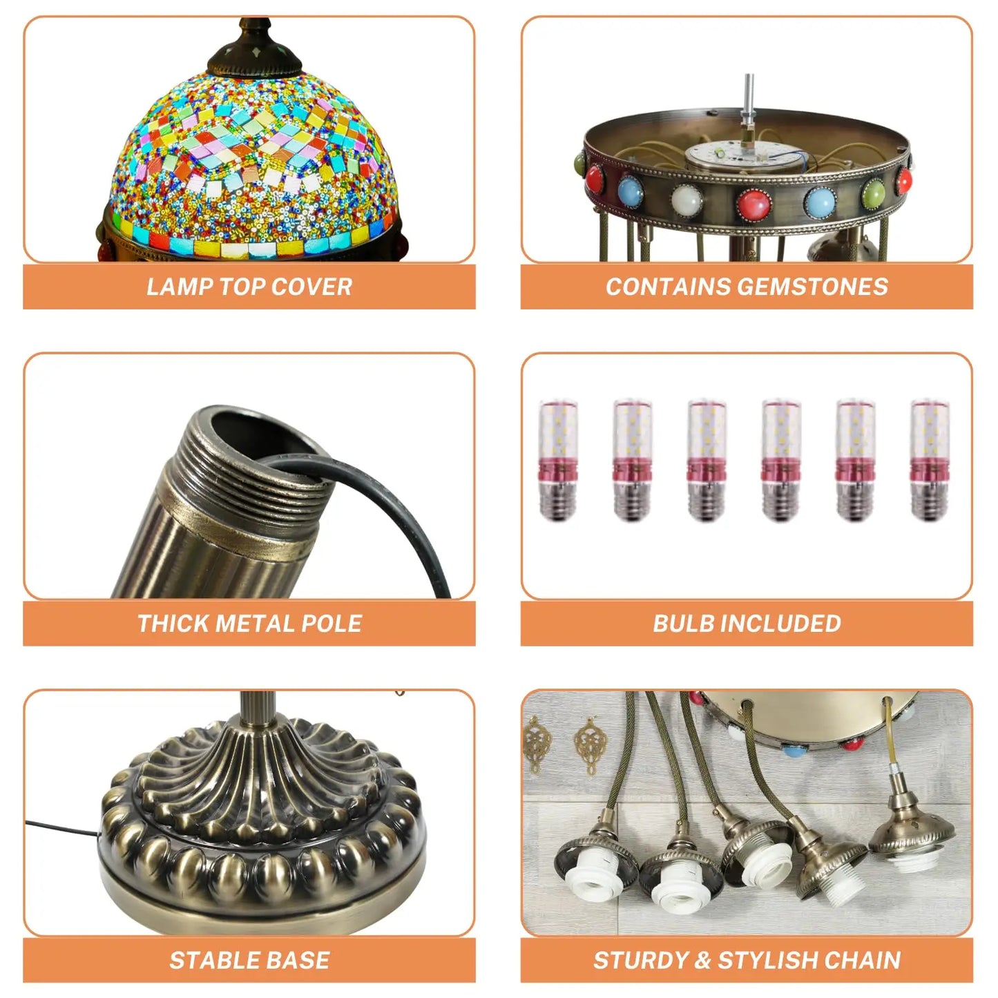 Turkish Lamp, Mosaic Globe Floor Feature, Upgraded Lampshade, for Sophisticated Home Design