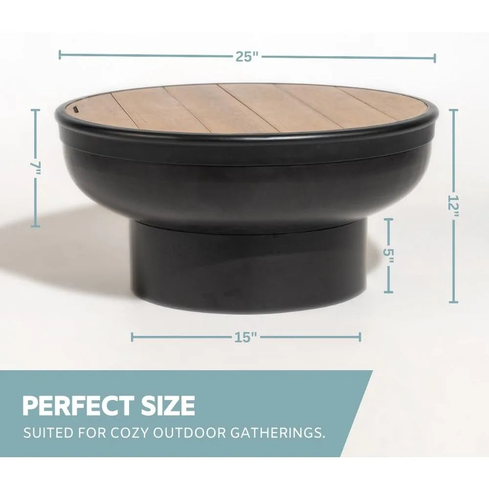 Cast Iron Fire Pit Table with Lid Extra Thick Heavy Duty Fire Bowl Deep Round Firepit for Outdoor Bonfire Gatherings Wood
