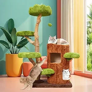 90.5 Inch Luxury Cat Tree with Scratching Pad Solid Wood Cat Tower for Indoor Cats Large Climber Tower Tall Kitty Furniture Mul
