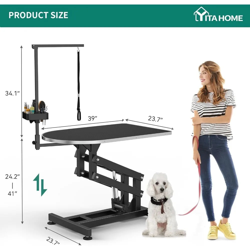 39 Inch Electric Dog Grooming Table Heavy Duty Pet Grooming Table for Home Adjustable Overhead Arm and Tool Organizer