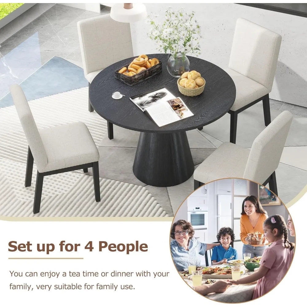 Round Dining Table Retro Style Wooden Kitchen Table for Living Room Black