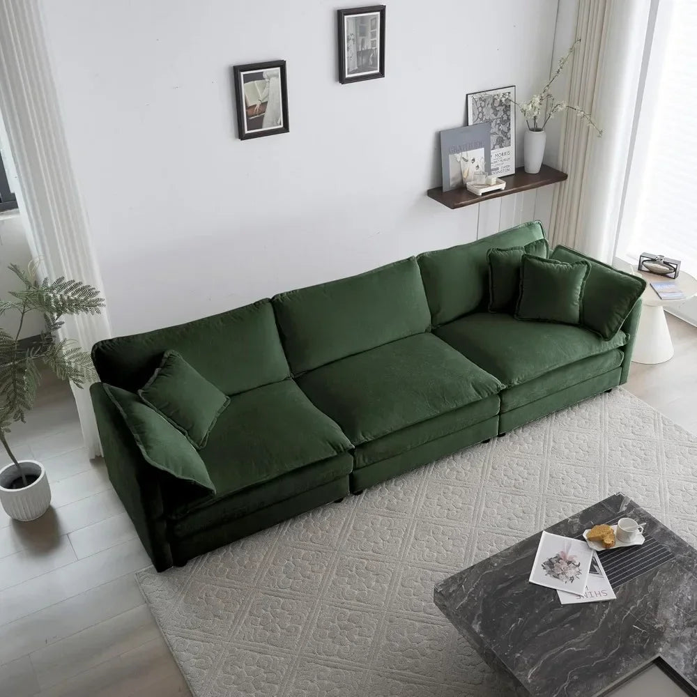 2 Piece Green Chenille Living Room Furniture Set Modern Luxury Sectional Loveseat and Sofa