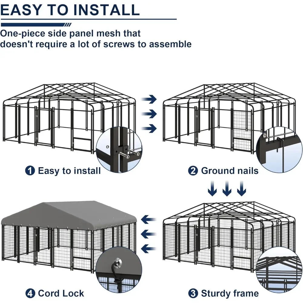 10X10FT Large Dog Kennel Heavy Duty Outdoor Dog Cage with Roof and Double Lock Security