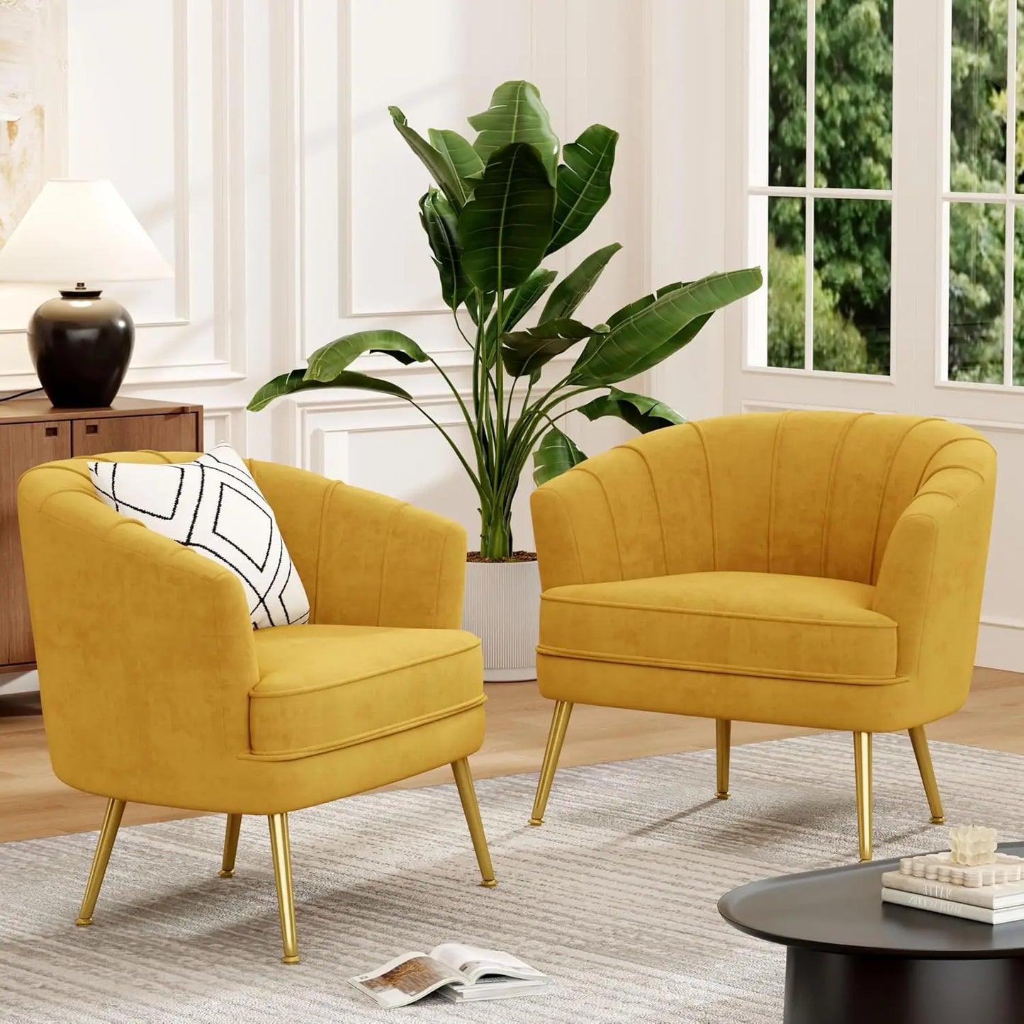 Velvet Accent Chair Set of 2 Upholstered Modern Single Sofa Side Chair Comfy Barrel Club Living Room Armchair