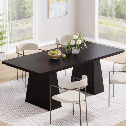 Little Tree Black Dining Table for 4 to 6 Modern Kitchen Table with Tapered Wood Legs for Dining Room and Living Room