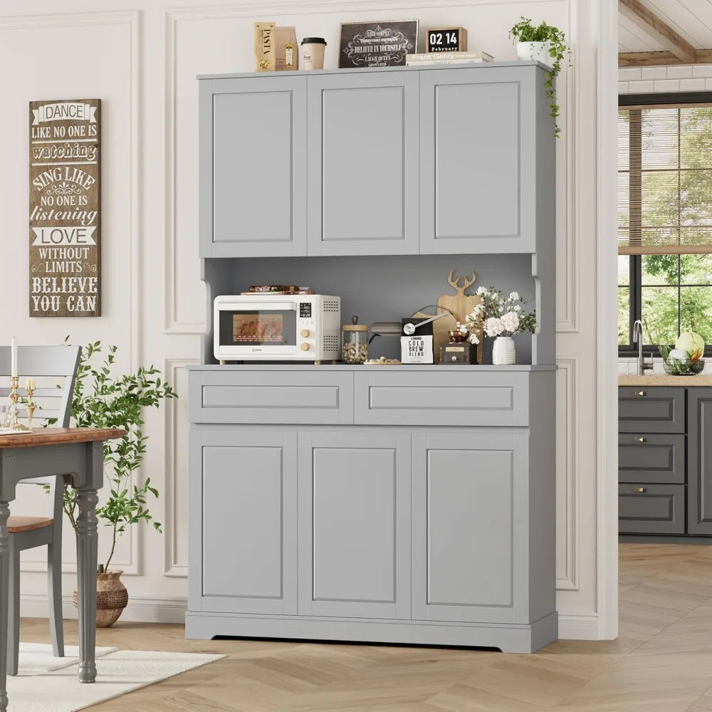 74 Inch Tall Kitchen Pantry Cabinet with 6 Doors and 2 Drawers Modern Kitchen Cupboard