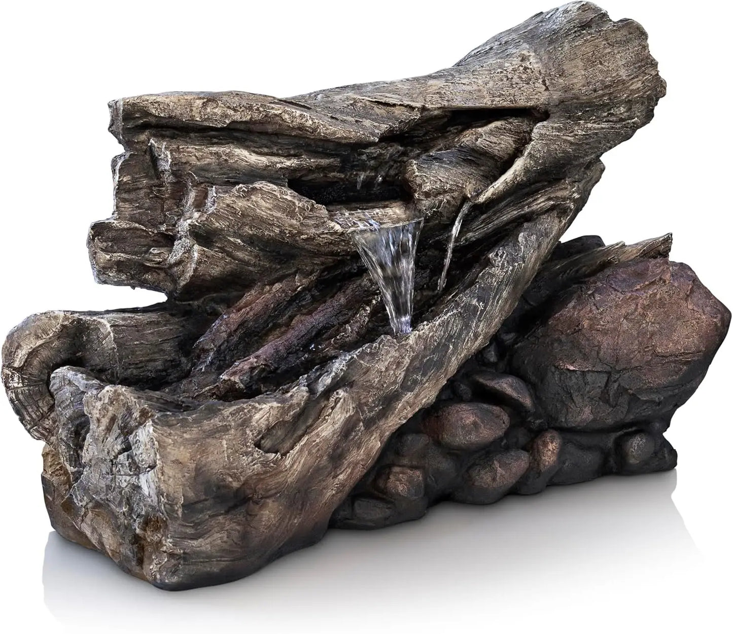 4 Inch 2 Story Tree Trunk Fountain with LED Lights for Gardens Courtyards and Water Feature Fountains