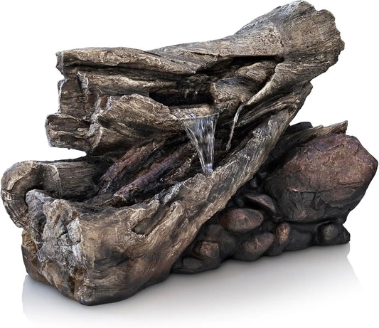 4 Inch 2 Story Tree Trunk Fountain with LED Lights for Gardens Courtyards and Water Feature Fountains