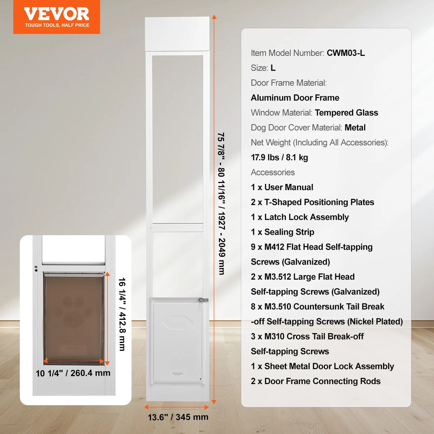 SucceBuy Adjustable Height Dog Door For Sliding Glass Doors