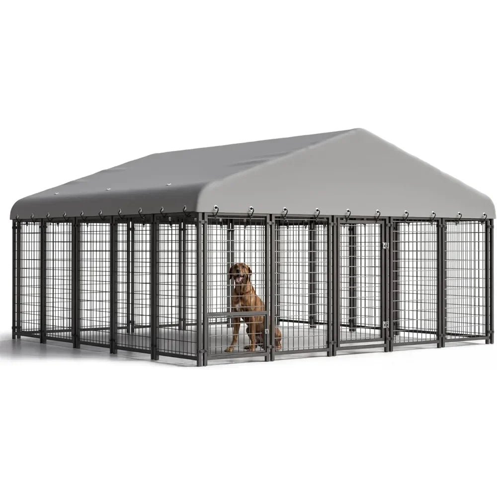 10X10FT Large Dog Kennel Heavy Duty Outdoor Dog Cage with Roof and Double Lock Security