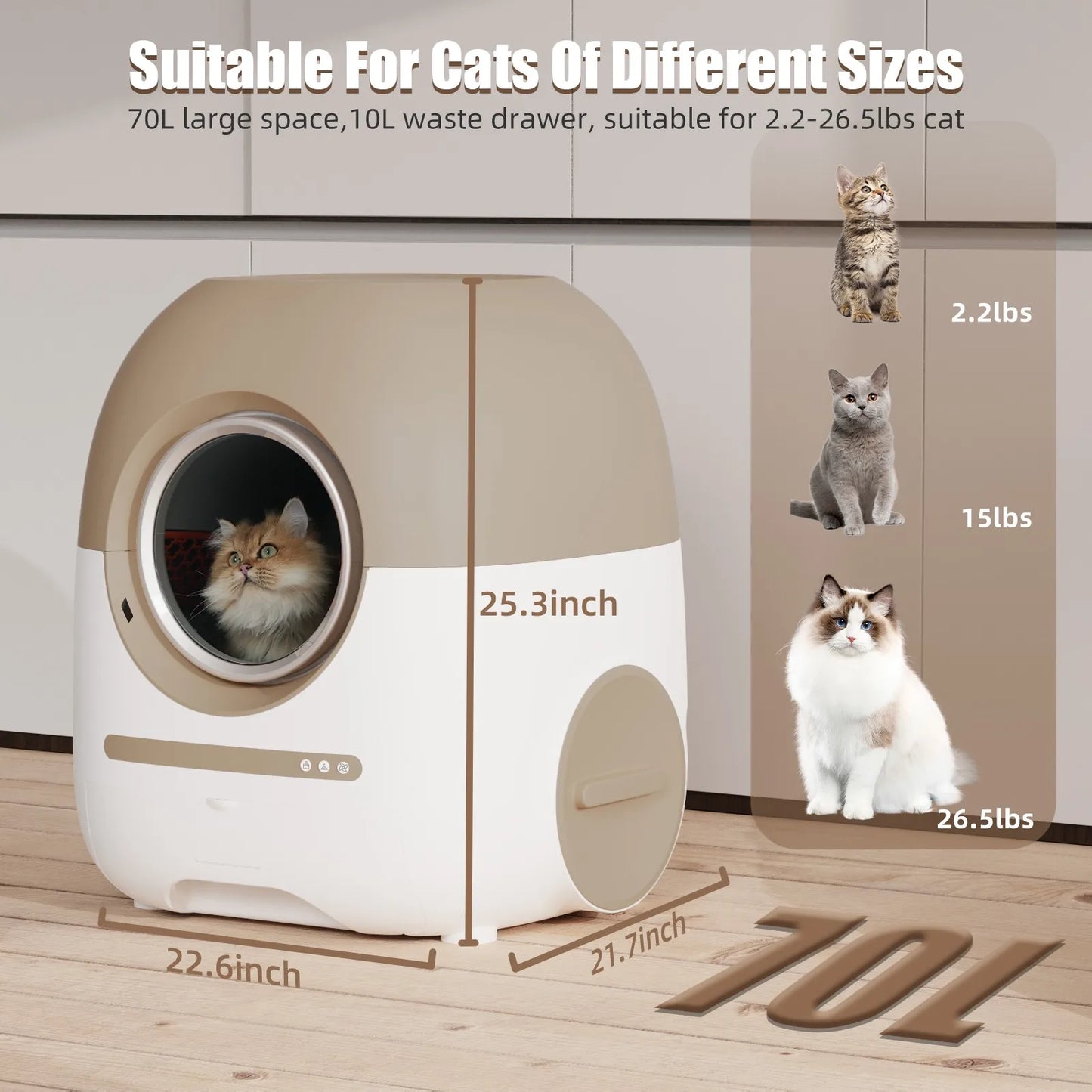 Automatic Cat Litter Box Robot Self Cleaning Litter Box APP Control 70 Plus 10L WiFi Support Anti Pinch Design
