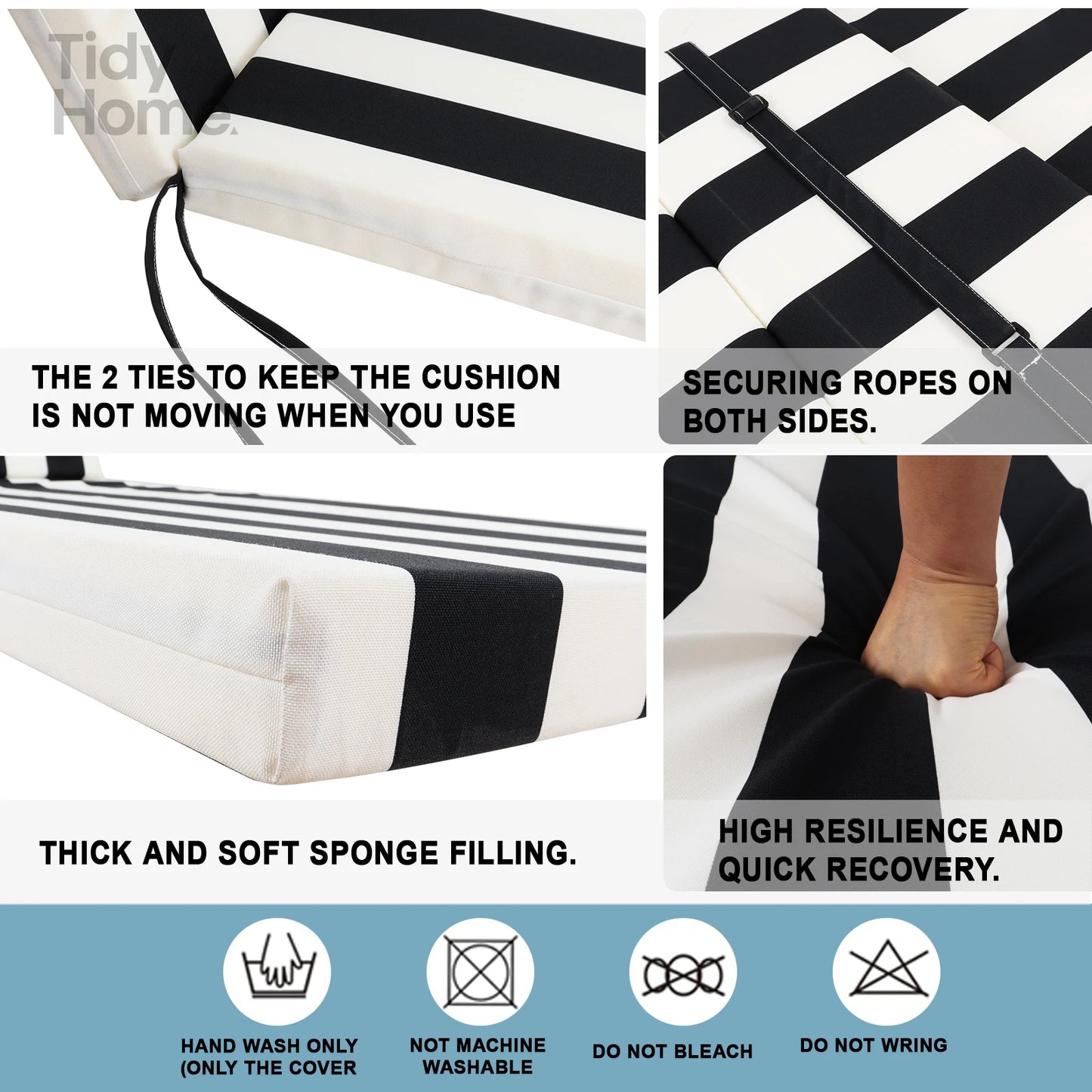 2 Pcs Set Chaise Lounge Chair Cushion Outdoor Cushion Patio Seat Cushion for Lawn Pool Beach 75 x 22.8 x 2 Black White Stripe