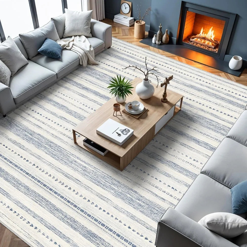 10x14 Large Area Rug Soft Ultra Thin Machine Washable Farmhouse Area Rugs for Living Room Non Slip Neutral Modern Geometric