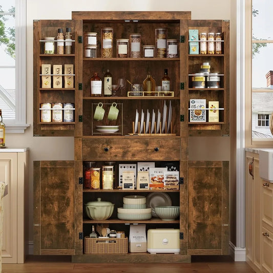 72 Inch Pantry Cabinet with 6 Doors Shelves and 1 Large Drawer Adjustable Kitchen Storage Cabinet