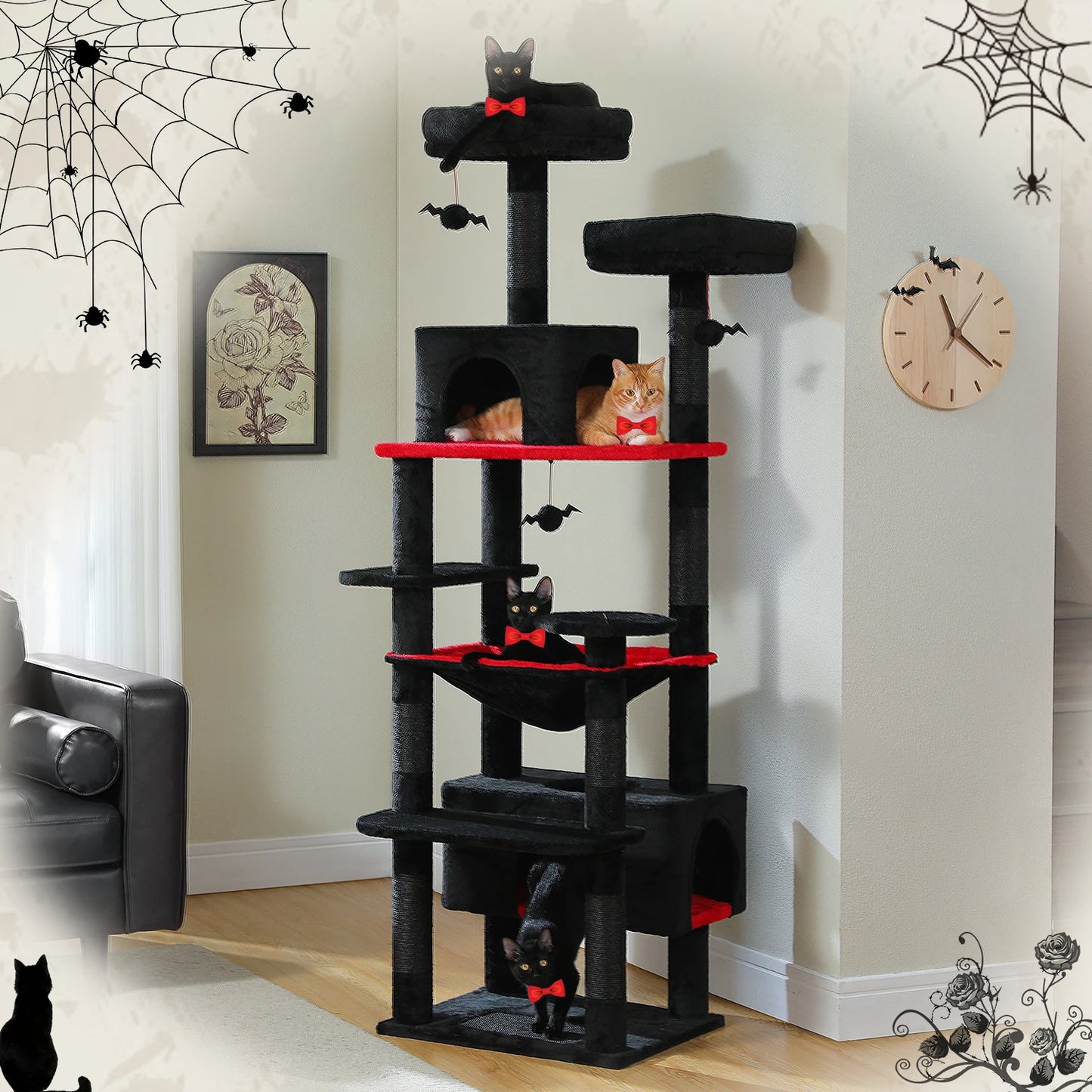 184cm Large Cat Tree Tower for Indoor Cats with Sisal Scratching Posts Spacious Hammock Padded Perches and Condos