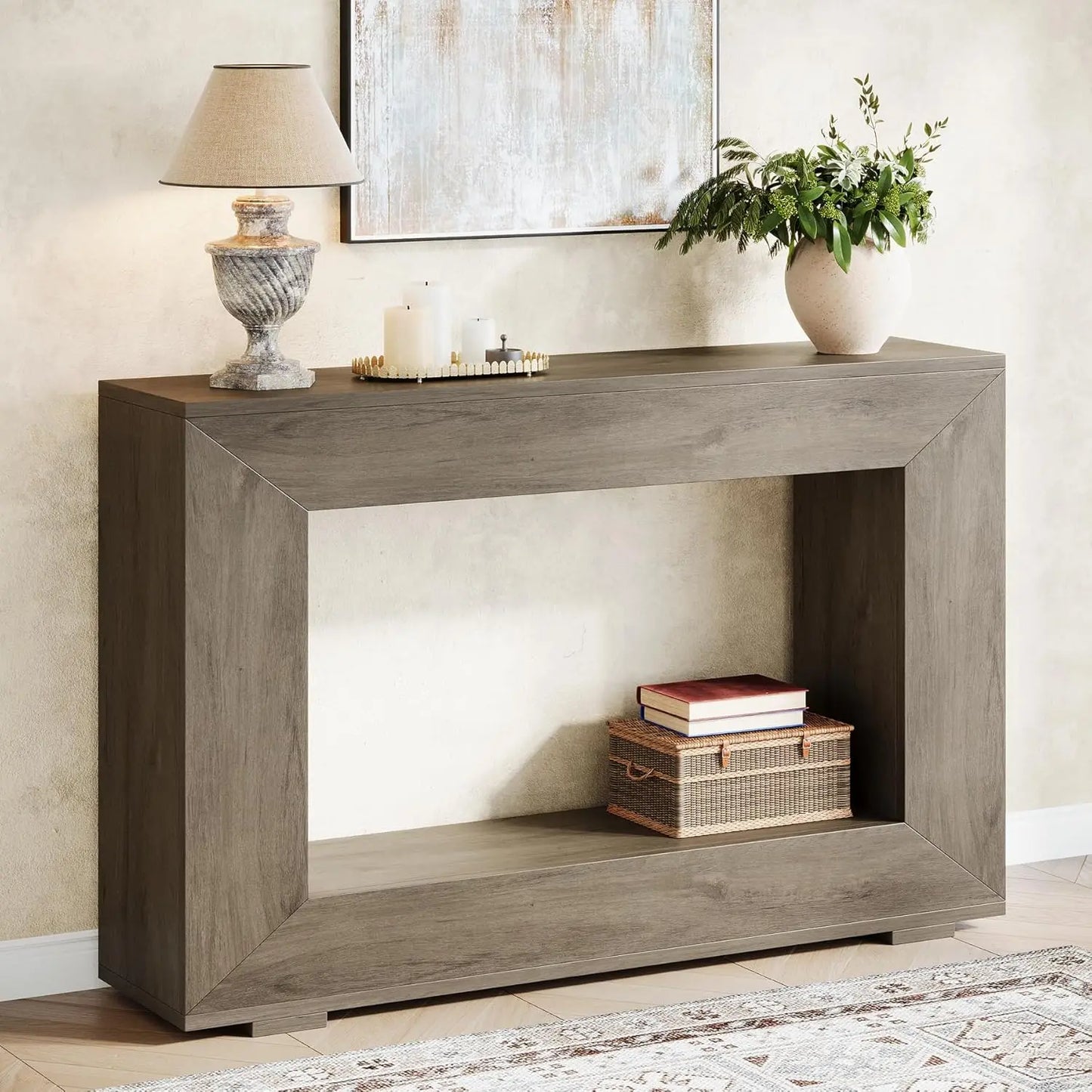 47-Inch Entryway Table with Storage, Rustic Sofa Table Behind Couch, Wooden Hallway Table for Entrance, Foyer, Living Room