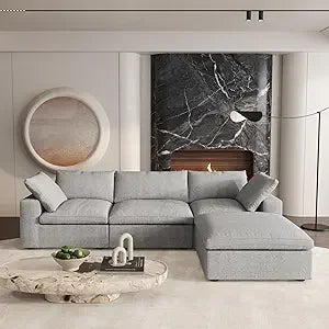 Cloud Modular Sectional Sofa with Storage Ottoman 120.45 Inch L Shaped Couch for Living Room Down Filled Convertible Couch Deep Seat