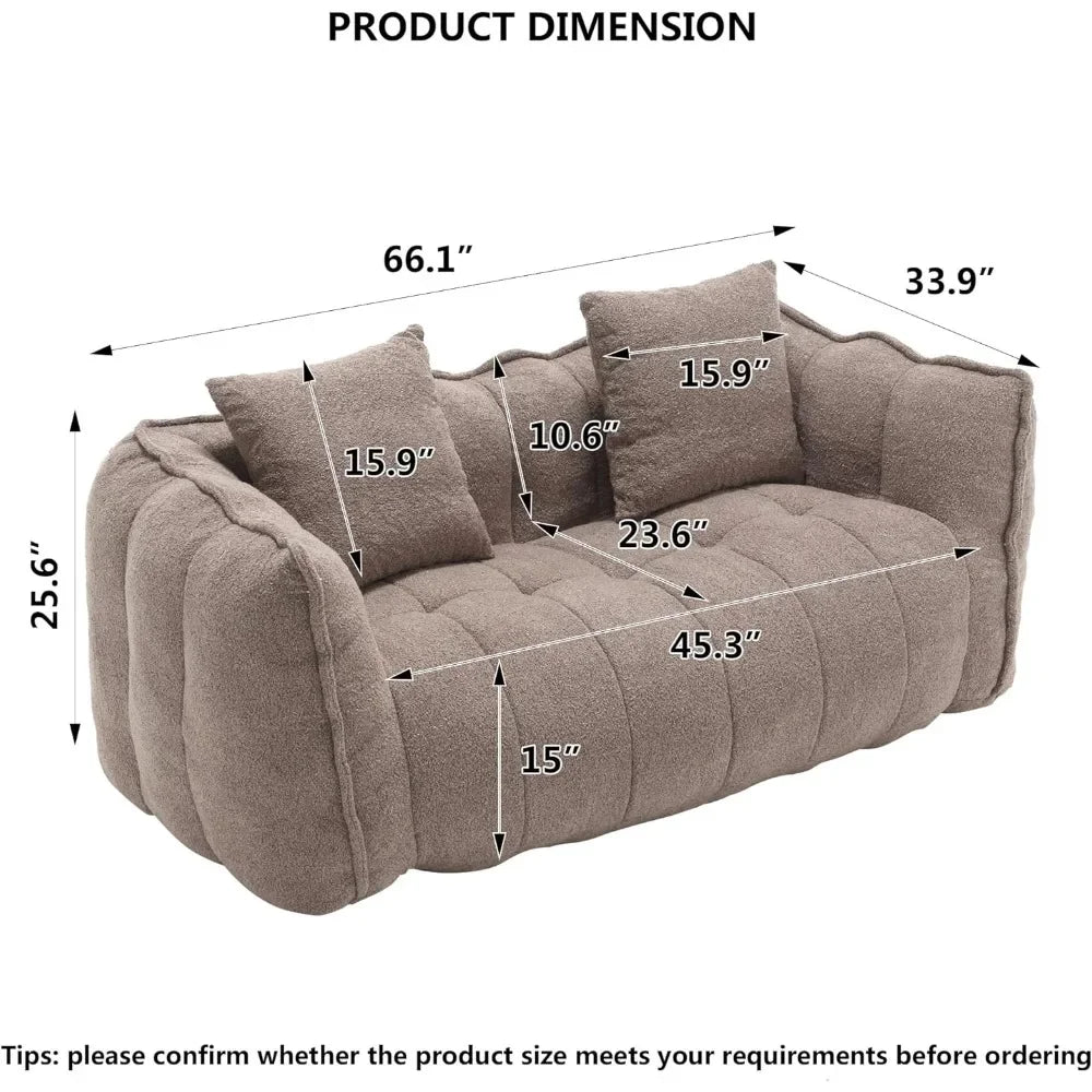 Chenille Upholstered Giant Sofa Foam Filled Floor Loveseat Couch, Accent Bean Bag Couch for Adults, Modern 2 Seater Lazy Sofa fo