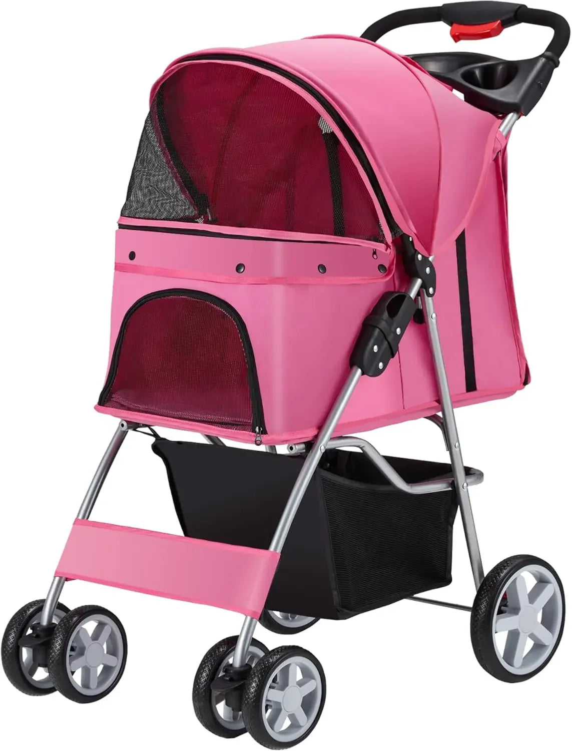 Pet Stroller for Medium and Small Dogs and Cats Four Wheels Folding Cat Jogger with Storage Basket and Breathable Mesh
