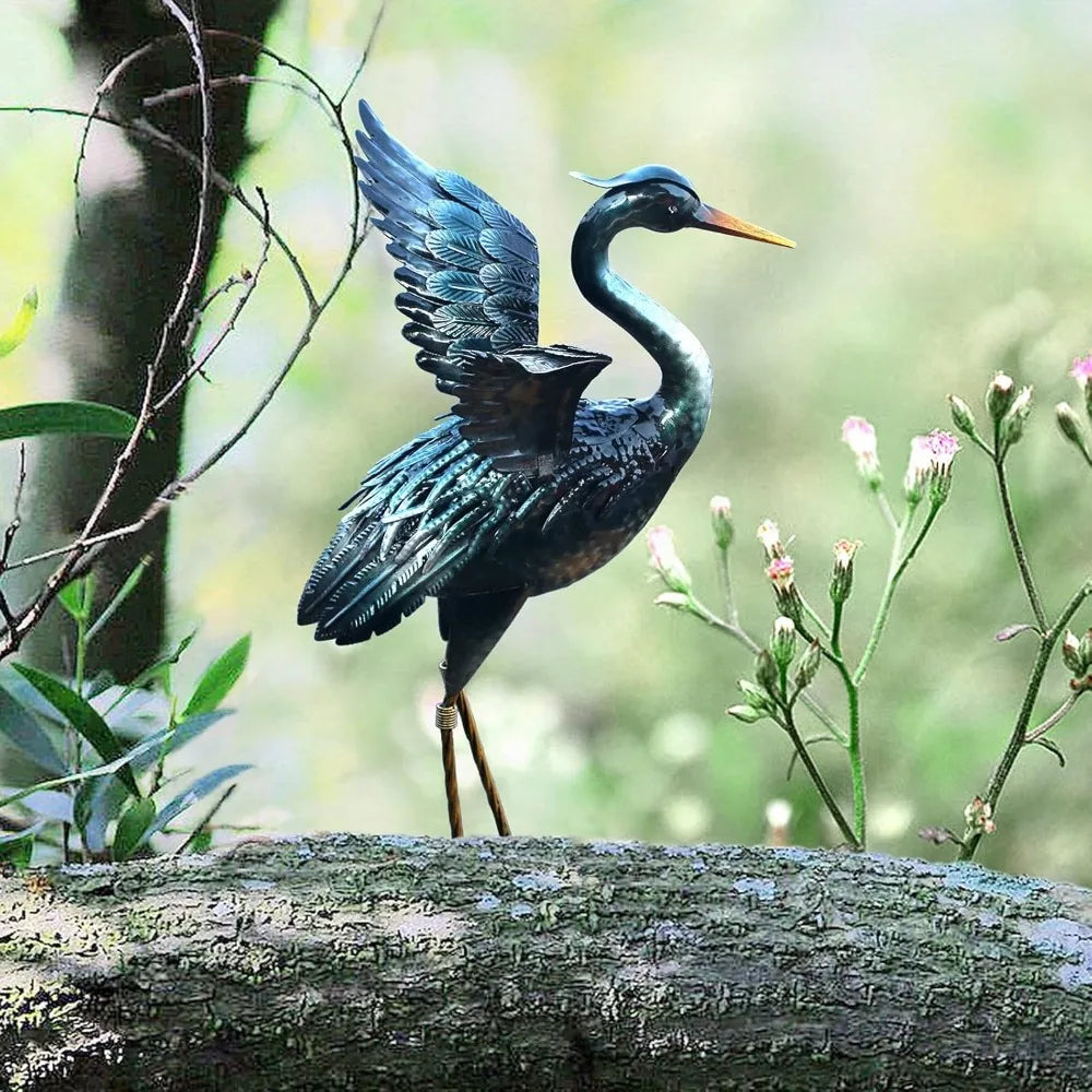 Crane Garden Statue Sculpture Metal Heron Outdoor Decor Yard Art Bird Decoy for Backyard Pond Patio Porch Lawn Decorations